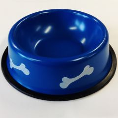 Koiran luukuvioitu ruokakuppi | Malaga Blue 3 dl, Halkaisija 18 cm | Ruostumaton teräs | Raikas sininen väri, Liukueste reunoissa
